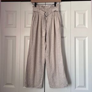 Banana Republic Linen Cream Wide-Leg Trousers